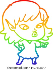 rainbow gradient line drawing of a pretty cartoon elf girl