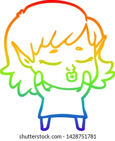rainbow gradient line drawing of a pretty cartoon elf girl