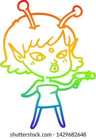 dibujo de una bella chica alienígena con gradiente de arco iris