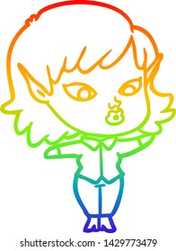 rainbow gradient line drawing of a pretty cartoon elf girl