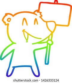 rainbow gradient line drawing of a protester bear cartoon