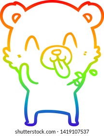 rainbow gradient line drawing of a rude cartoon polar bear sticking out tongue