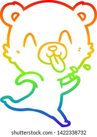 rainbow gradient line drawing of a rude cartoon polar bear sticking out tongue