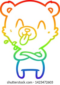 rainbow gradient line drawing of a rude cartoon polar bear sticking out tongue