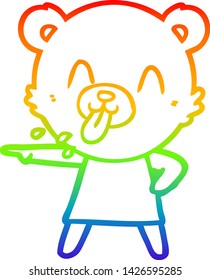 rainbow gradient line drawing of a rude cartoon bear pointing