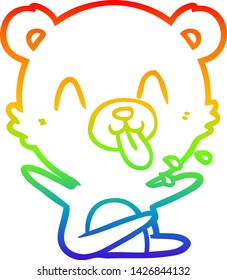 desenho de linha de gradiente do arco-íris de um urso polar de desenhos animados rude destacando a língua