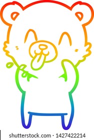 rainbow gradient line drawing of a rude cartoon polar bear sticking out tongue