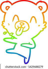 rainbow gradient line drawing of a rude cartoon dancing polar bear sticking out tongue