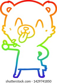 rainbow gradient line drawing of a rude cartoon bear