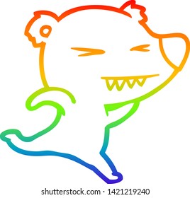 rainbow gradient line drawing of a running polar bear cartoon