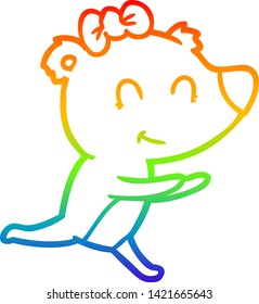 rainbow gradient line drawing of a running female bear cartoon