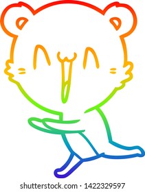 rainbow gradient line drawing of a running bear cartoon