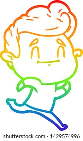 dibujo de línea de gradiente de arco iris de un hombre de caricatura en funcionamiento