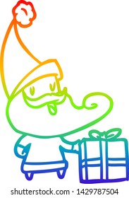 dibujo de una línea de gradiente de arcoiris de santa claus
