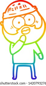 rainbow gradient line drawing of a shocked bearded man