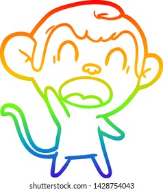 rainbow gradient line drawing of a shouting cartoon monkey