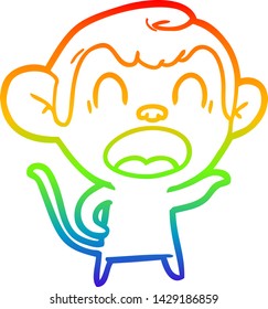 rainbow gradient line drawing of a shouting cartoon monkey pointing