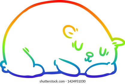 rainbow gradient line drawing of a sleepy polar bear