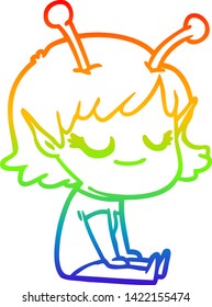 rainbow gradient line drawing of a smiling alien girl cartoon