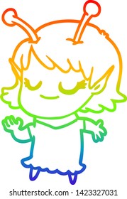 rainbow gradient line drawing of a smiling alien girl cartoon