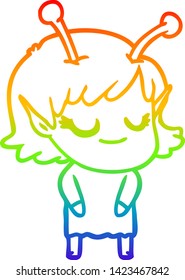 Regenbogen-Farbverlauf-Zeichnung einer lächelnden außerirdischen Mädchenkartoon