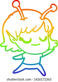 rainbow gradient line drawing of a smiling alien girl cartoon
