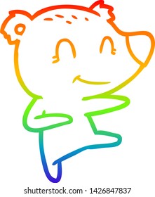 rainbow gradient line drawing of a smiling dancing bear cartoon
