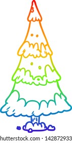 desenho de linha de gradiente do arco-íris de uma árvore de natal nevada