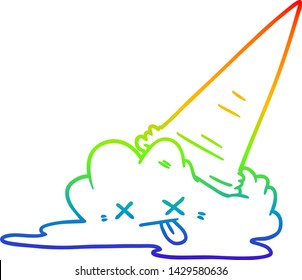 rainbow gradient line drawing of a splatted ice cream cartoon
