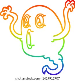 rainbow gradient line drawing of a spooky cartoon ghost