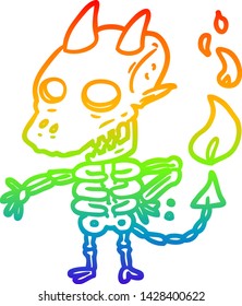 rainbow gradient line drawing of a spooky skeleton demon