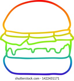 dibujo de línea de gradiente de arco iris de una hamburguesa apilada