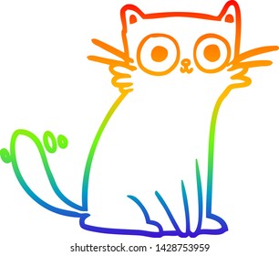 rainbow gradient line drawing of a staring cat