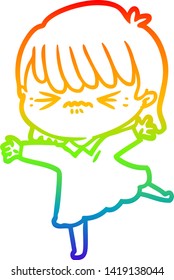 rainbow gradient line drawing of a stressed out cartoon girl