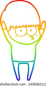 dibujo de una línea de gradiente de arco iris de un niño de dibujos animados en stretching