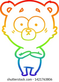 rainbow gradient line drawing of a surprised bear cartoon
