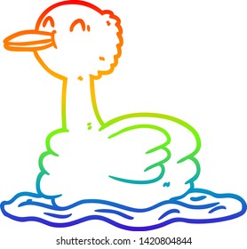 dibujo de una línea de gradiente de arco iris de un pato de natación