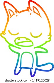rainbow gradient line drawing of a talking cat cartoon