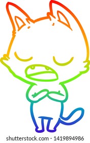 rainbow gradient line drawing of a talking cat cartoon
