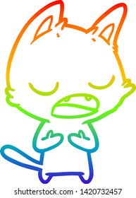 Regenbogen-Farbverlauf-Zeichnung eines sprechenden Katzenkarikaturs