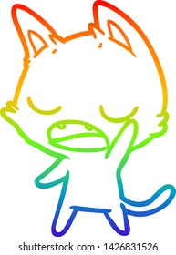 rainbow gradient line drawing of a talking cat cartoon
