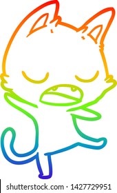 rainbow gradient line drawing of a talking cat cartoon
