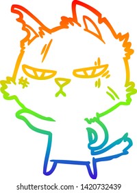rainbow gradient line drawing of a tough cartoon cat