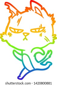 rainbow gradient line drawing of a tough cartoon cat running