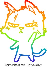 dibujo de una línea de gradiente de arco iris de un gato de dibujos animados duros
