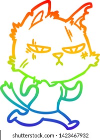 dibujo de una línea de gradiente de arco iris de un gato de dibujos animados ruidoso corriendo