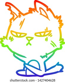 dibujo de una línea de gradiente de arco iris de un gato de dibujos animados duros