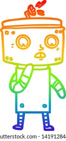 rainbow gradient line drawing of a uncertain cartoon robot