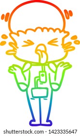 dibujo de una línea de gradiente de arco iris de una caricatura extraña hombros ajenos encogiendo hombros