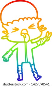 rainbow gradient line drawing of a weird cartoon alien